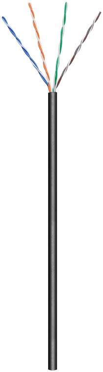 CAT 5e Outdoor Netzwerkkabel, U/UTP, Schwarz CAT 5e Outdoor Netzwerkkabel, U/UTP, Schwarz - Kabellänge 100 m - Kupferkaschierter Aluminiumleiter (CCA), AWG 24/1 (solid), Polyethylen-Kabelmantel (PE)