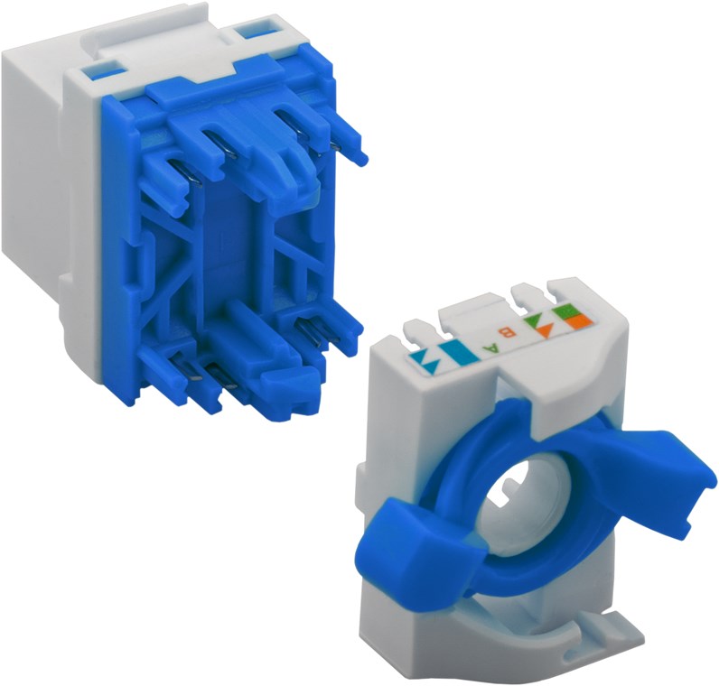 Keystone Modul RJ45 CAT 6A, UTP - 16,6 mm breit, Klemmleiste für werkzeugfreie LSA-Montage, drehbarer Aufsatz