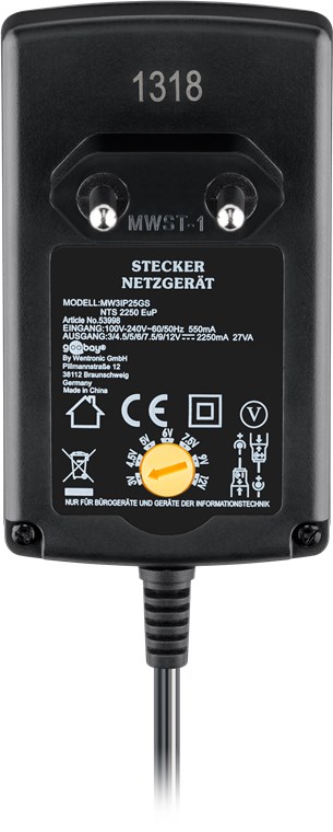 3 V - 12 V Universal-Netzteil - inkl. 8 DC-Adapter - max. 27 W und 2,25 A
