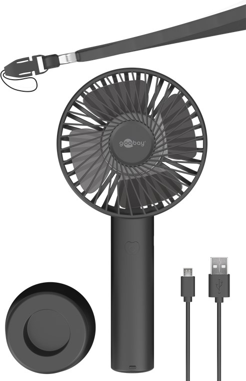 USB-Handventilator mit Standfunktion, Schwarz - mit wiederaufladbarer Batterie (austauschbar) USB-Handventilator mit Standfunktion, Schwarz - mit wiederaufladbarer Batterie (austauschbar)