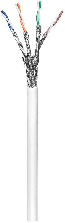 CAT 6 Netzwerkkabel, S/FTP (PiMF), weiß CAT 6 Netzwerkkabel, S/FTP (PiMF), weiß - Kabellänge 100 m - Kupferkaschierter Aluminiumleiter (CCA), AWG 23/1 (solid), halogenfreier Kabelmantel (LSZH)