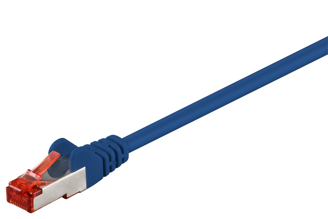 CAT 6 Patchkabel, S/FTP (PiMF), Blau, 0,15 m - Kabellänge 0.15 m - Kupferleiter (CU), halogenfreier Kabelmantel (LSZH)