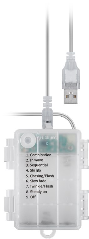 300er LED-Lichtervorhang - mit Fernbedienung, Timer-Funktion, 8 Leuchtmodi, Dimmer, USB- und Batteriebetrieb, warmweiß (3000 K)