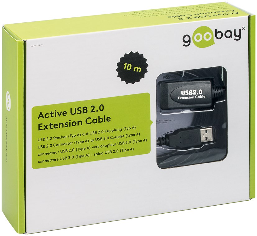 Aktives USB 2.0 Verlängerungskabel, Schwarz - Kabellänge 10 m - USB 2.0-Stecker (Typ A) > USB 2.0-Buchse (Typ A)