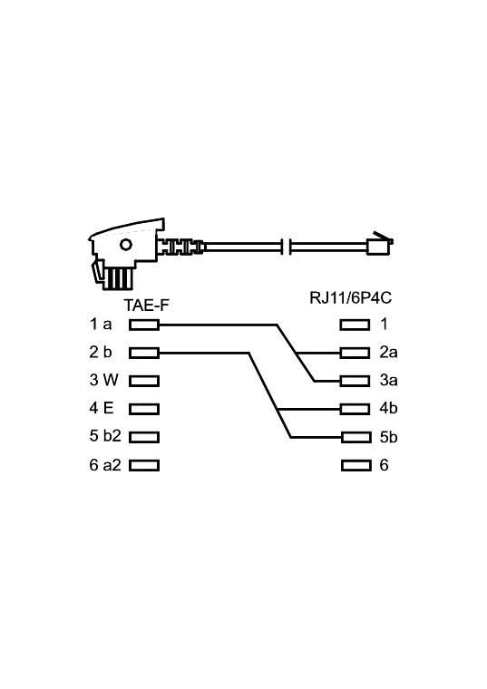 Telefonkabel (Universal-Pin Out), Schwarz - Kabellänge 10 m - Kupferkaschierter Aluminiumleiter (CCA), TAE-F-Stecker (2-adrig) > RJ11-Stecker (6P4C) (4-adrig)