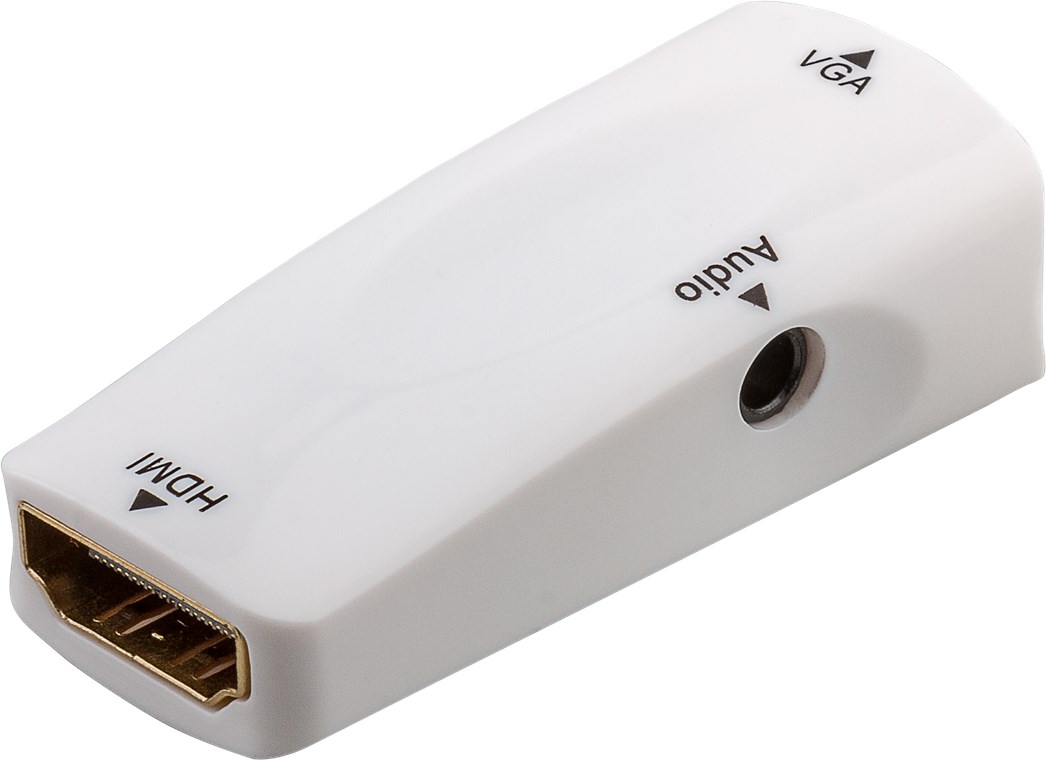 Kompakter HDMI™/VGA-Adapter inkl. Audio, vergoldet - HDMI™-Buchse (Typ A) > VGA-Buchse (15-polig) + Klinke 3,5 mm Buchse (3-Pin, stereo)