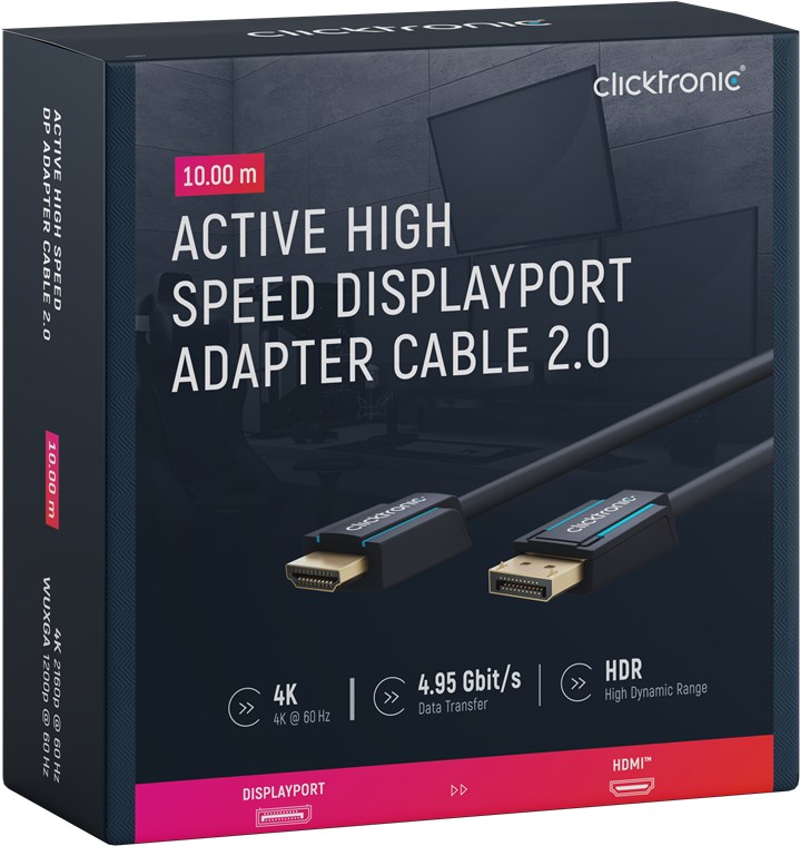 Aktives DisplayPort-auf-HDMI™-Adapterkabel - Kabellänge 10 m - Premium-Kabel|1x DisplayPort-Stecker >> 1x HDMI™-Stecker|10,0 m|4K @ 60 Hz