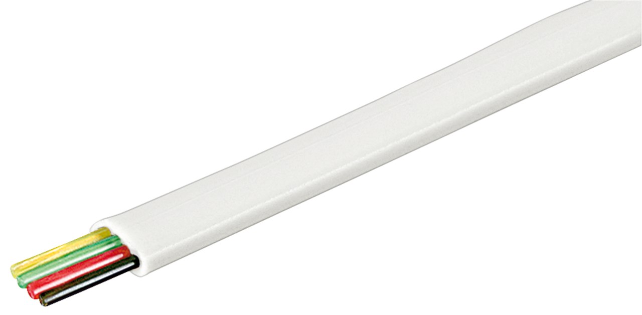 Telefonflachkabel 4-adrig, 100 m Rolle, AWG 30, CU (Kupfer) Telefonflachkabel 4-adrig, 100 m Rolle, AWG 28, CCA (kupferkaschiertes Aluminium) - Farbversion Weiß - Kupferkaschierter Aluminiumleiter (CCA)