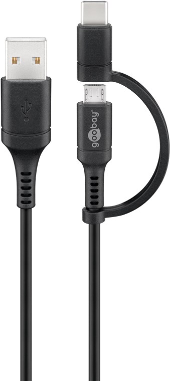 Lade- und Synchronisations Kombikabel (mit USB A auf Micro-USB & USB-C™) Lade- und Synchronisations Kombikabel (mit USB A auf Micro-USB & USB-C™) - Kabellänge 1 m - mit Micro-B und USB-C™ Stecker