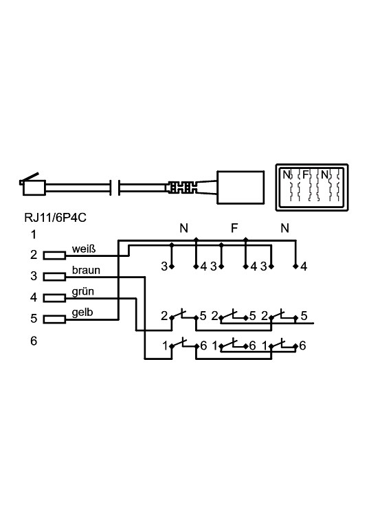 TAE Telefon Adapter Stecker - 3x TAE N/F/N- Buchse > RJ11/RJ14-Stecker (6P4C) TAE Telefon Adapter Stecker - 3x TAE N/F/N- Buchse > RJ11/RJ14-Stecker (6P4C)