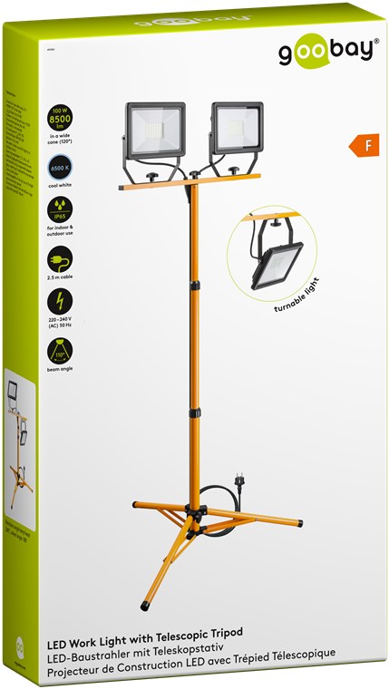 LED-Baustrahler mit Teleskopstativ, 2 x 50 W - mit insgesamt 8500 lm und kaltweißem Licht (6500 K), für den Innen- und Außeneinsatz geeignet (IP65) LED-Baustrahler mit Teleskopstativ, 2 x 50 W - mit insgesamt 8500 lm und kaltweißem Licht (6500 K), für den Innen- und Außeneinsatz geeignet (IP65)