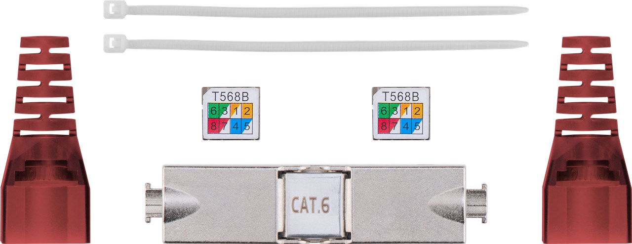 Werkzeugloser Kabel Verbinder "slim" CAT 6, STP geschirmt - Klemmleiste für LSA Montage (werkzeugfrei)