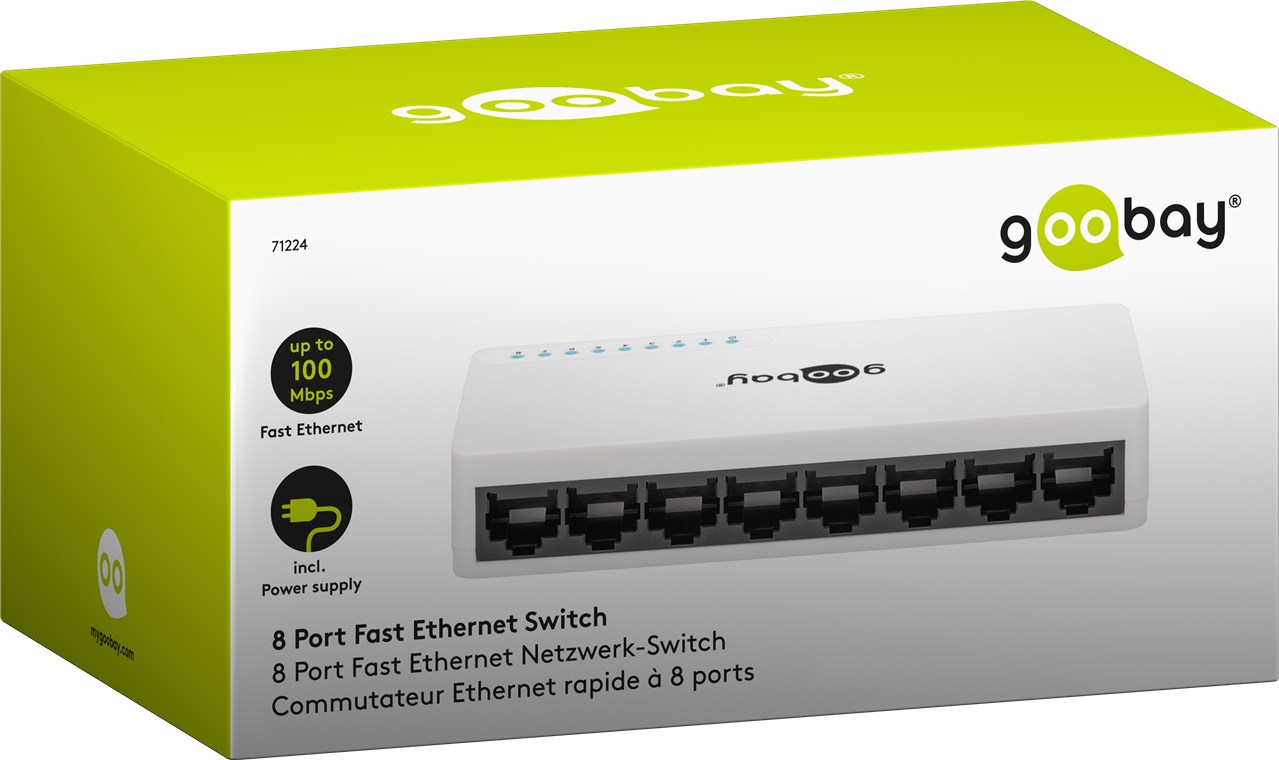8 Port Fast Ethernet-Switch - 8x RJ45-Buchsen, Auto-Negotiation, 100 Mbit/s 8 Port Fast Ethernet-Switch - 8x RJ45-Buchsen, Auto-Negotiation, 100 Mbit/s