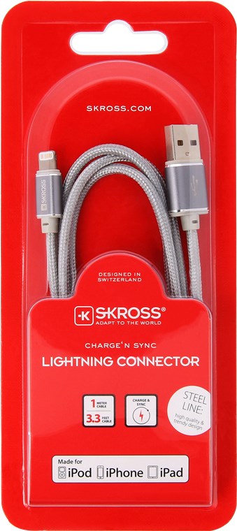 Charge'n Sync Lightning Connector - Steel Line, weiß - Anschluss 2, Typ Apple Lightning Stecker (8-Pin) - für alle USB-Geräte mit Micro USB-Anschluss