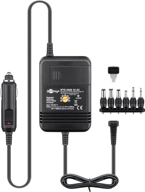 12 V - 24 V Universal Notebook-Netzteil für PKW/LKW 12 V - 24 V Universal Notebook-Netzteil für PKW/LKW - inkl. 6 DC-Adapter - max. 24 W und 2 A