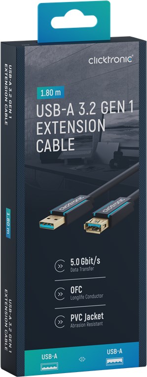 USB-A-Verlängerungskabel - Kabellänge 1.8 m - Premium-Kabel|USB-A-Stecker USB-A-Buchse|1,8 m|5 Gbit/s
