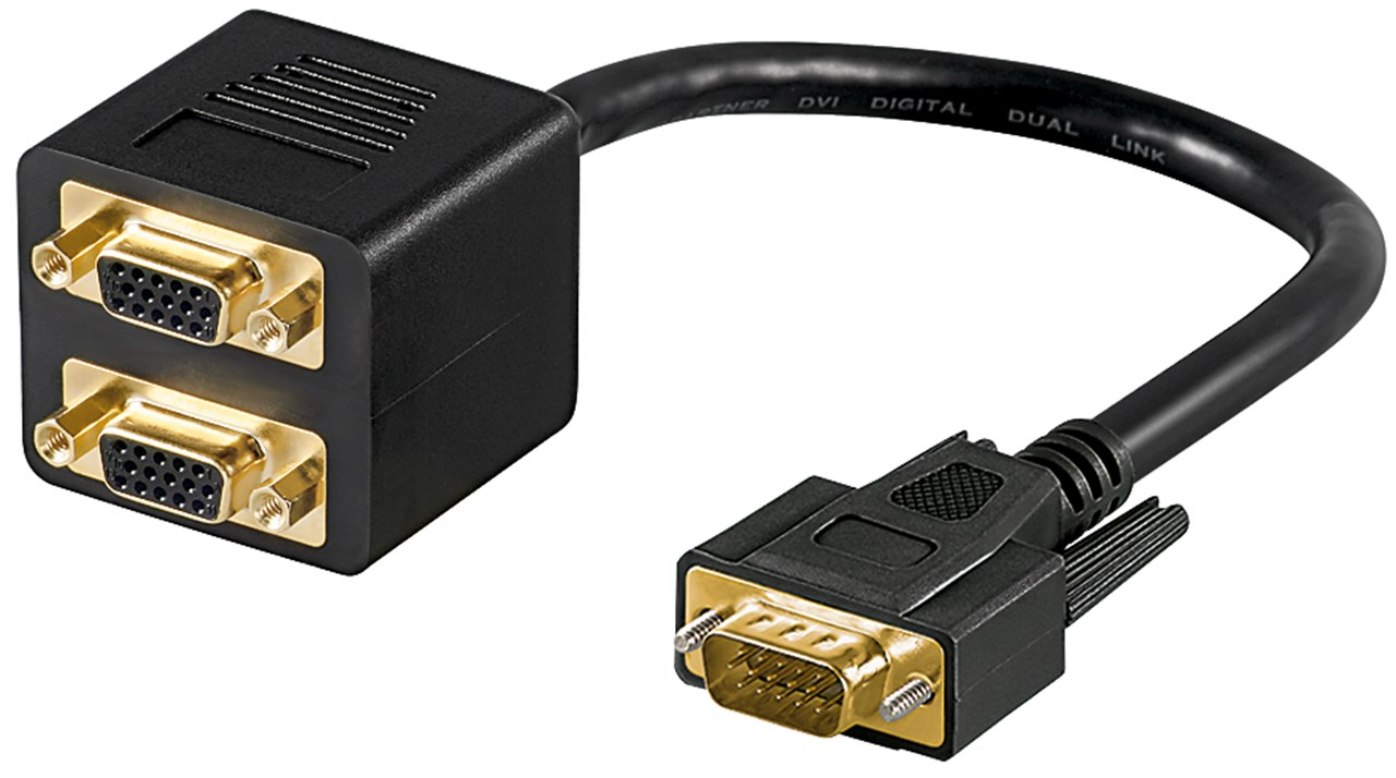 VGA Adapterkabel, vergoldet VGA Adapterkabel, vergoldet - VGA-Stecker (15-polig) > 2x VGA-Buchse (15-polig)
