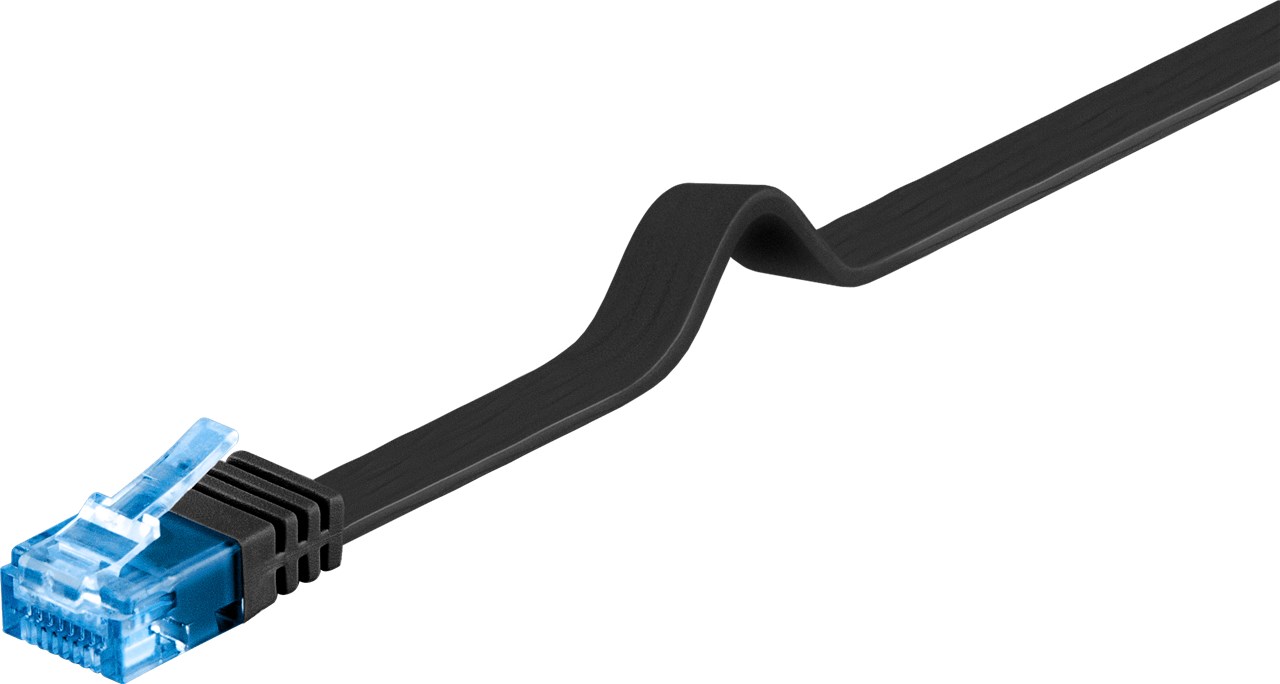 CAT 6A Flach-Patchkabel, U/UTP, Schwarz, 10 m CAT 6A Flach-Patchkabel, U/UTP, Schwarz, 0,5 m - Kabellänge 0.5 m - Kupferleiter (CU)