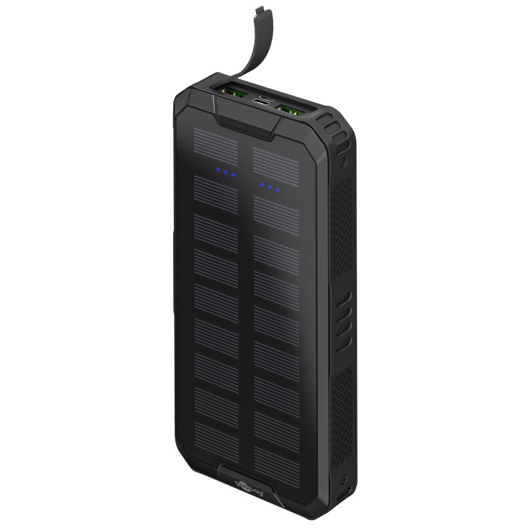 Outdoor Schnelllade-Powerbank mit Solar 20.000 mAh (USB-C™ PD, QC 3.0) - Robuste Allround-Stromversorgung für den Outdoor-Einsatz