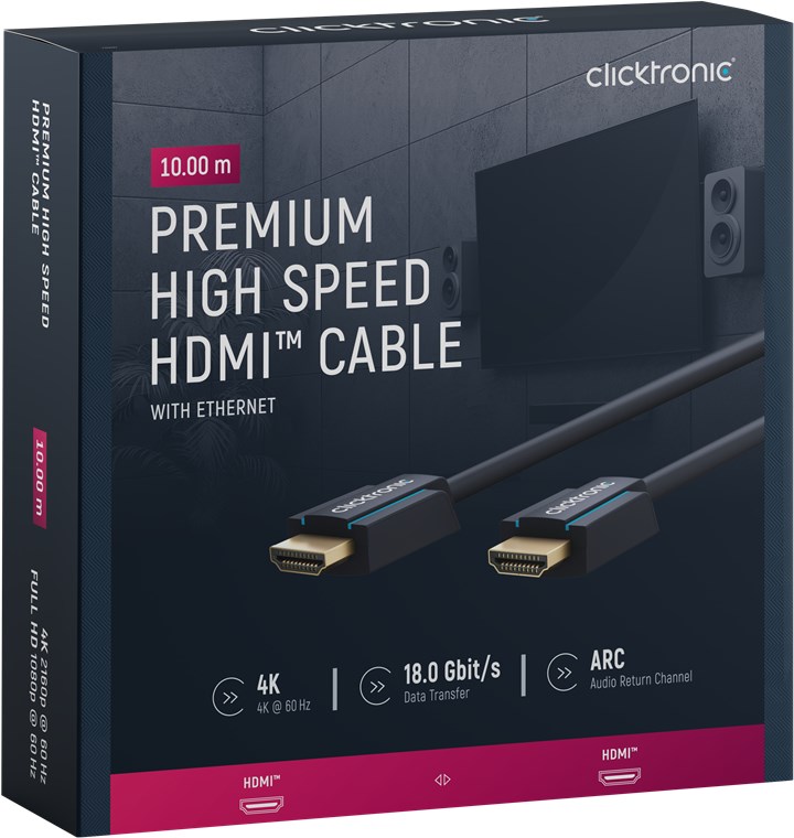 High-Speed-HDMI™-Kabel mit Ethernet - Kabellänge 10 m - Premium-Kabel|1x HDMI™-Stecker 1x HDMI™-Stecker|10,0 m|UHD 4K @ 60 Hz