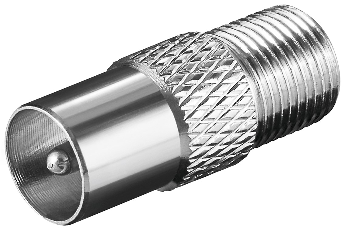 F-Adapter: F-Buchse > Koax-Stecker F-Adapter: F-Buchse > Koax-Stecker - Anschluss, Gehäusematerial Zink - Zink