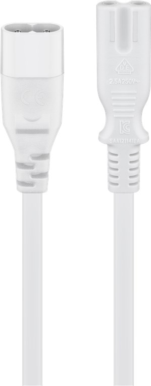 Verlängerungskabel C7/C8, 2 m, Weiß Verlängerungskabel C7/C8, 2 m, Weiß - Farbversion Weiß - Gerätestecker C8 > Gerätebuchse C7