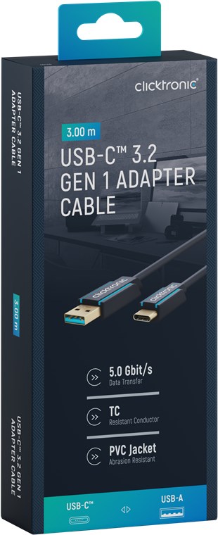 USB-C™-auf-USB-A 3.2 Gen 1 Adapterkabel - Kabellänge 3 m - Premium-Kabel|USB-C™-Stecker USB-A-3.0-Stecker|3,0 m|5 Gbit/s USB-C™-auf-USB-A 3.2 Gen 1 Adapterkabel - Kabellänge 3 m - Premium-Kabel|USB-C™-Stecker USB-A-3.0-Stecker|3,0 m|5 Gbit/s