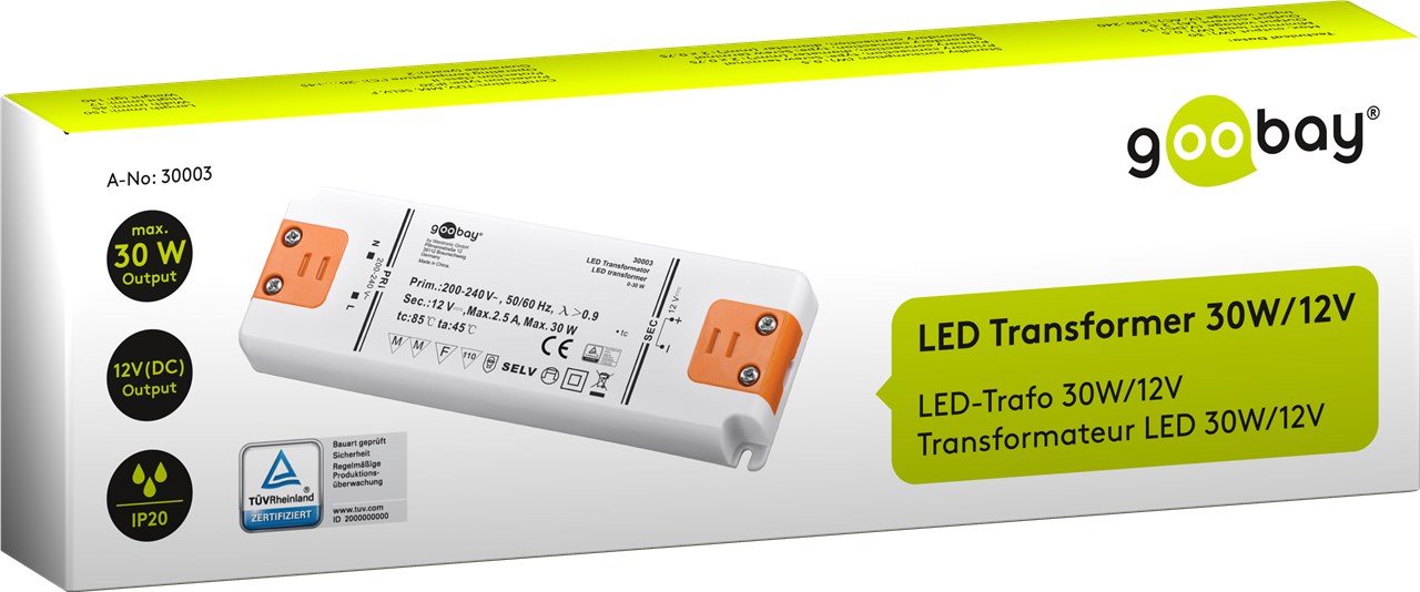 LED-Trafo 12 V/30 W - 12 V DC für LEDs bis 30 W Gesamtlast