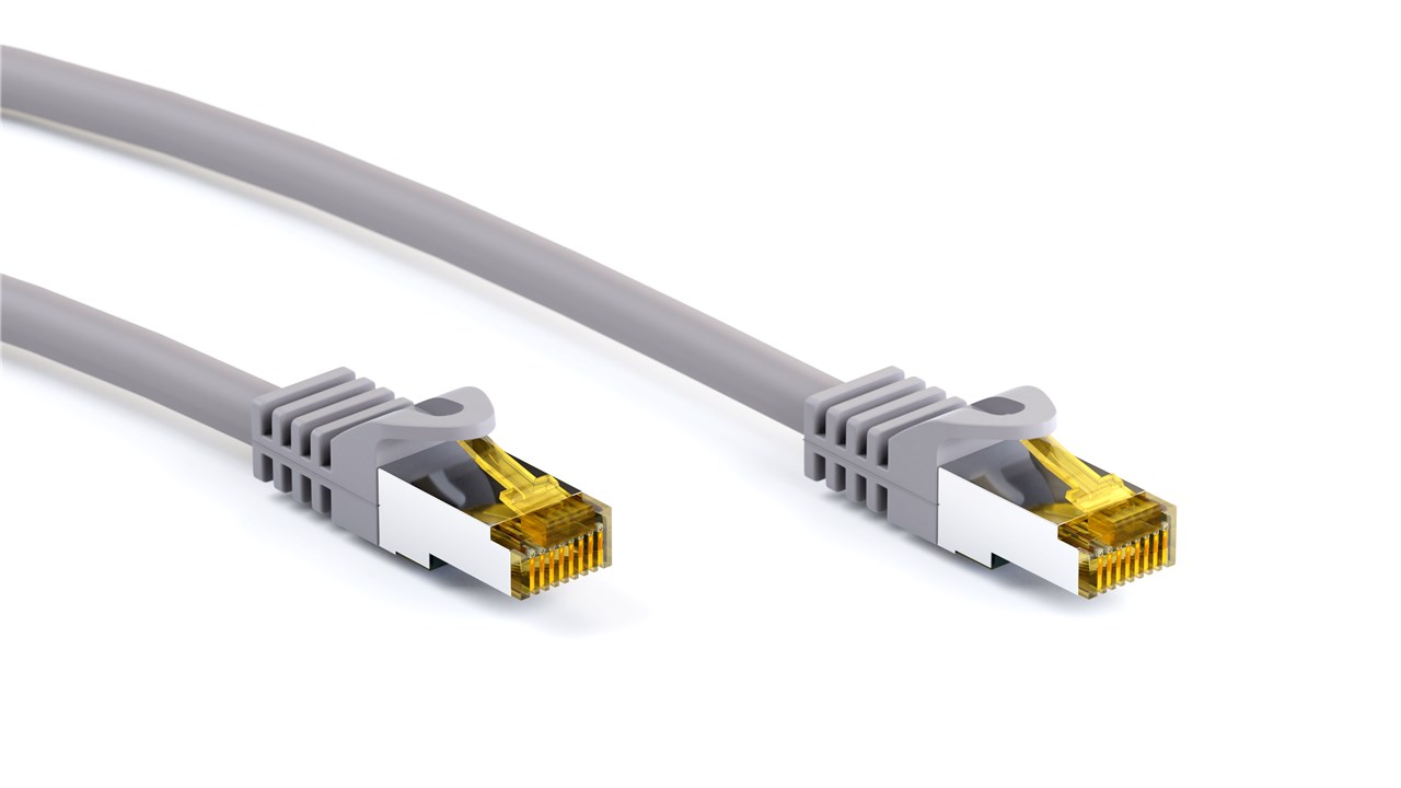 RJ45 Patchkabel CAT 6A S/FTP (PiMF), 500 MHz mit CAT 7 Rohkabel, Grau - Kabellänge 0.5 m - Kupferleiter (CU), halogenfreier Kabelmantel (LSZH) RJ45 Patchkabel CAT 6A S/FTP (PiMF), 500 MHz mit CAT 7 Rohkabel, Grau - Kabellänge 0.5 m - Kupferleiter (CU), halogenfreier Kabelmantel (LSZH)