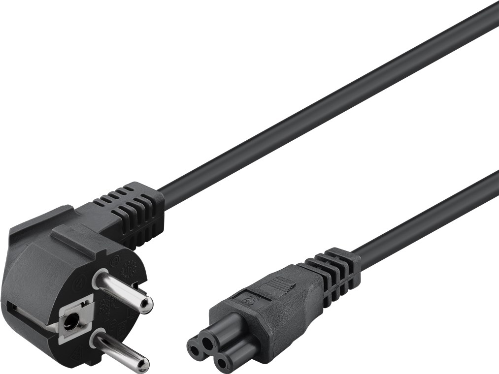Netzanschlusskabel (Schutzkontakt) abgewinkelt, 3 m, Schwarz - Kabellänge 3 m - Schutzkontaktstecker (Typ F, CEE 7/7) 90° > Gerätebuchse C5
