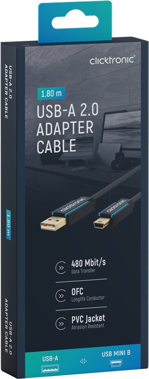USB-A-auf-USB-Mini-B 2.0 Adapterkabel - Kabellänge 1.8 m - Premium-Kabel|USB-A-Stecker USB-Mini-B-Stecker|1,8 m|480 Mbit/s USB-A-auf-USB-Mini-B 2.0 Adapterkabel - Kabellänge 1.8 m - Premium-Kabel|USB-A-Stecker USB-Mini-B-Stecker|1,8 m|480 Mbit/s