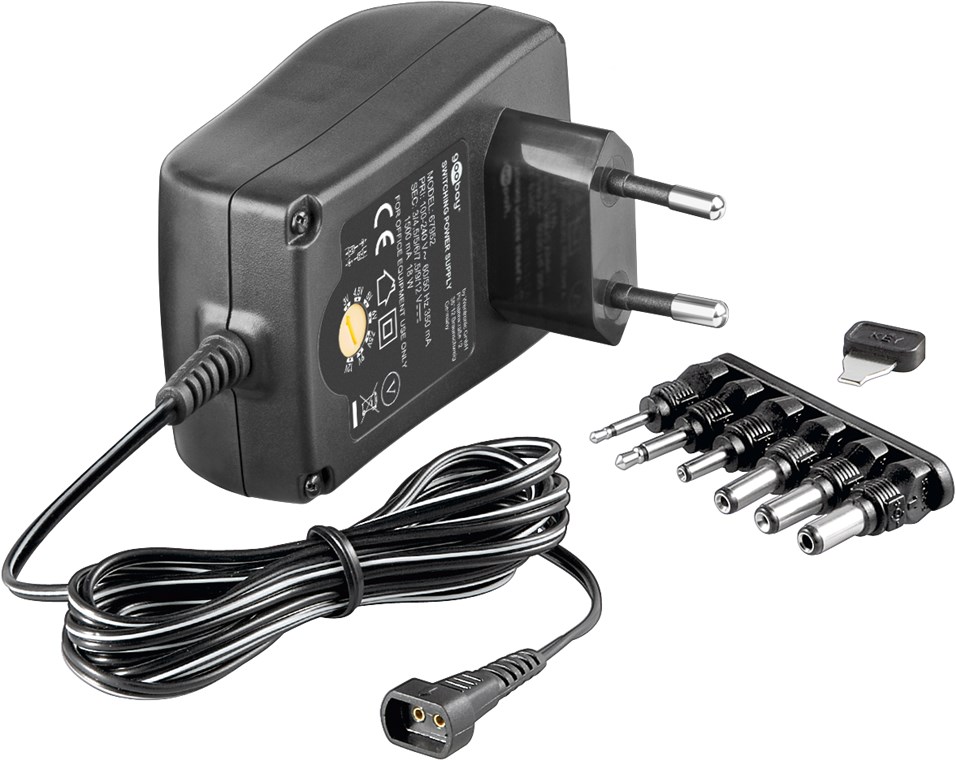 3 V - 12 V Universal-Netzteil - Ausgang, max. Stromstärke (DC) 1.5 A - inklusive 6 DC-Adapter - max. 18 W und 1,5 A 3 V - 12 V Universal-Netzteil - Ausgang, max. Stromstärke (DC) 1.5 A - inklusive 6 DC-Adapter - max. 18 W und 1,5 A