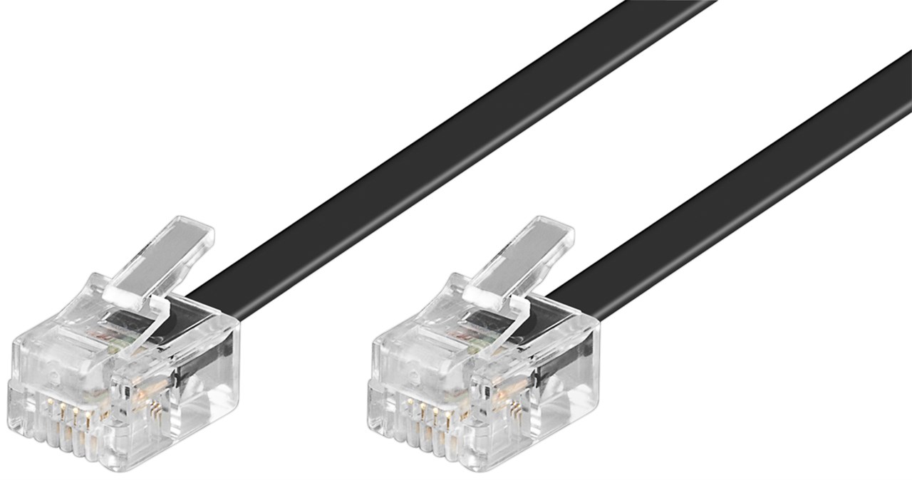 Telefonkabel (Modularkabel), Schwarz Telefonkabel (Modularkabel), Schwarz - Kabellänge 10 m - Kupferkaschierter Aluminiumleiter (CCA), RJ11-Stecker (6P4C) > RJ11-Stecker (6P4C)