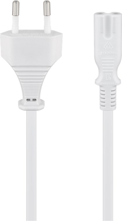 Anschlusskabel Eurostecker, 1,5 m, Weiß - Kabellänge 1.5 m - Eurostecker (Typ C, CEE 7/16) > Gerätebuchse C7