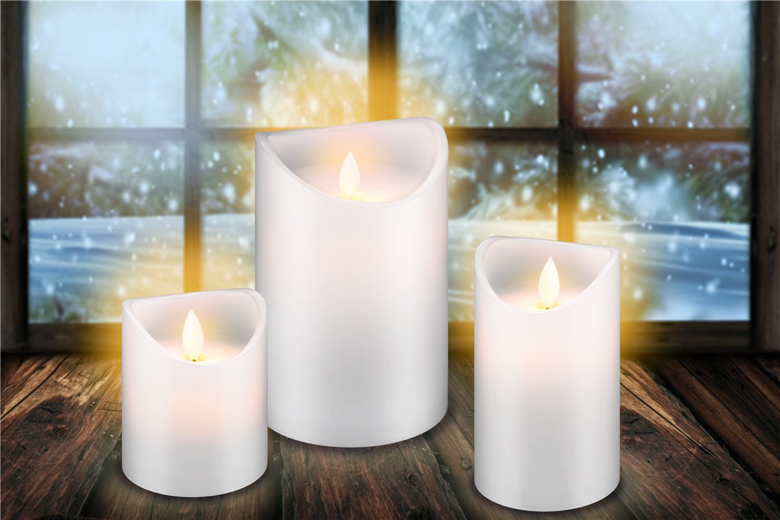 LED-Echtwachs-Kerze weiß, 7,5 x 10 cm - wunderschöne und sichere Lichtlösung für viele Bereiche wie Haus und Loggia, Büros oder Schulen LED-Echtwachs-Kerze weiß, 7,5 x 10 cm - wunderschöne und sichere Lichtlösung für viele Bereiche wie Haus und Loggia, Büros oder Schulen
