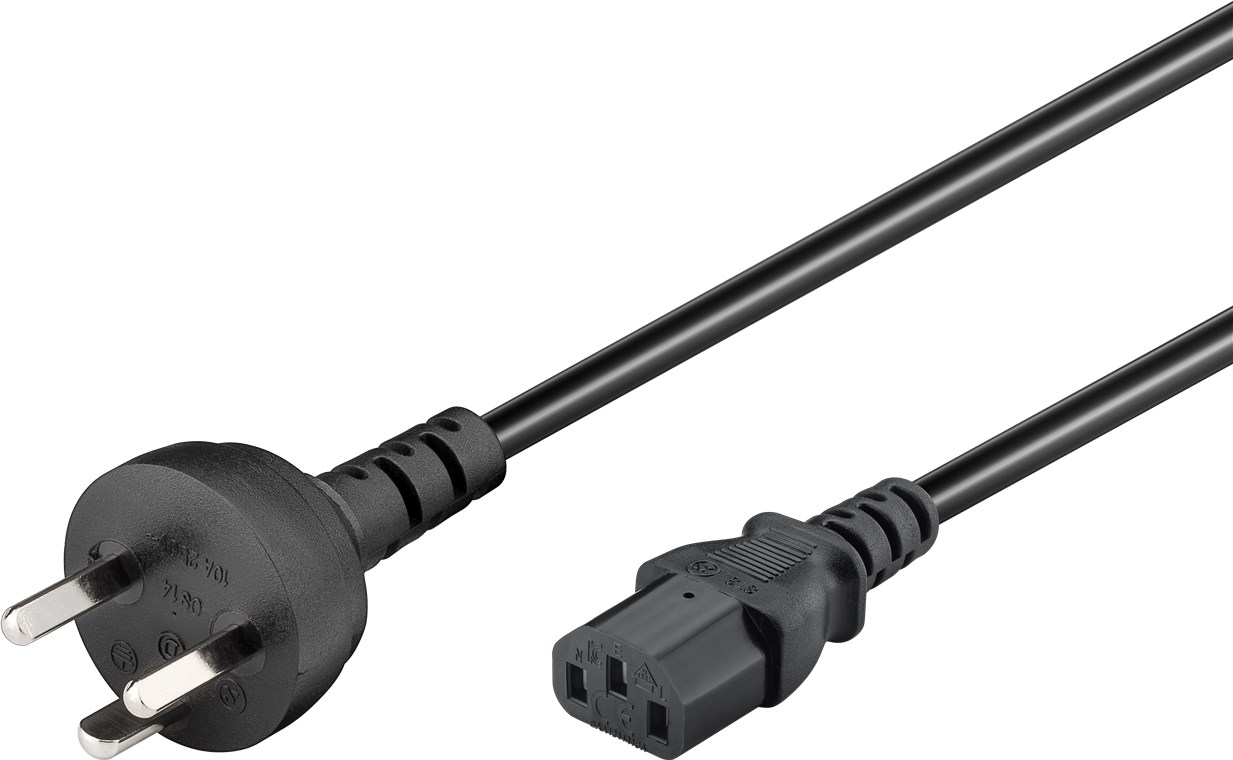 Kaltgerätekabel Dänemark Typ K, 2 m, Schwarz - Dänemark-Stecker (Typ K, IEC 60906-1) > Gerätebuchse C13 (Kaltgeräteanschluss)
