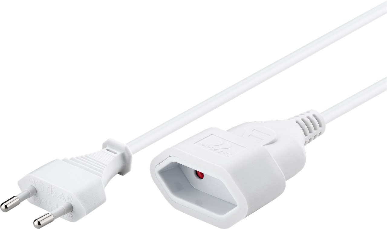 Verlängerung Eurostecker, 2 m , weiß - Kabellänge 2 m - Eurostecker (Typ C, CEE 7/16) > Eurobuchse (Typ C, CEE 7/16) Verlängerung Eurostecker, 2 m , weiß - Kabellänge 2 m - Eurostecker (Typ C, CEE 7/16) > Eurobuchse (Typ C, CEE 7/16)