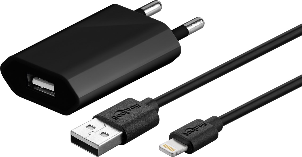 Apple Lightning Ladeset 1 A - Netzteil mit Apple Lightning Kabel 1m (Schwarz)