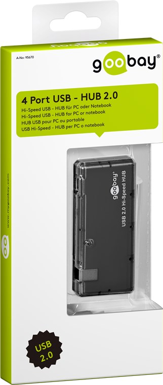 4-fach USB 2.0 Hi-Speed HUB - Farbversion Schwarz - zum Verbinden von bis zu 4 USB-Geräten mit einem USB-Anschluss