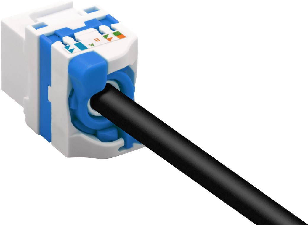 Keystone Modul RJ45 CAT 6A, UTP - 16,6 mm breit, Klemmleiste für werkzeugfreie LSA-Montage, drehbarer Aufsatz