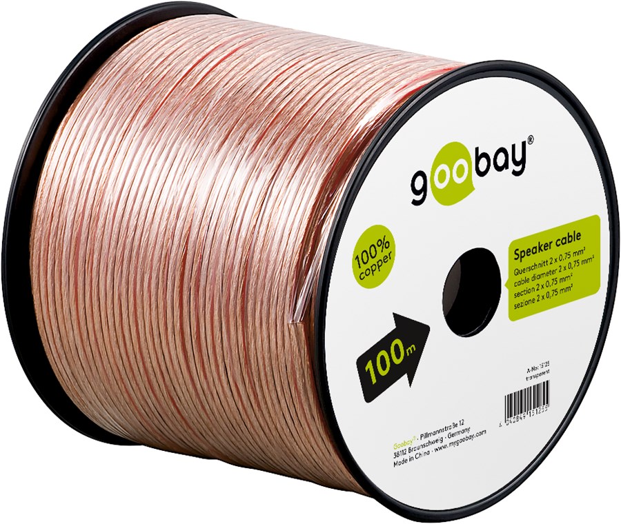 Lautsprecherkabel Transparent CU - Kabellänge 100 m - 100 m Spule, Querschnitt 2 x 0,75 mm² Lautsprecherkabel Transparent CU - Kabellänge 100 m - 100 m Spule, Querschnitt 2 x 0,75 mm²