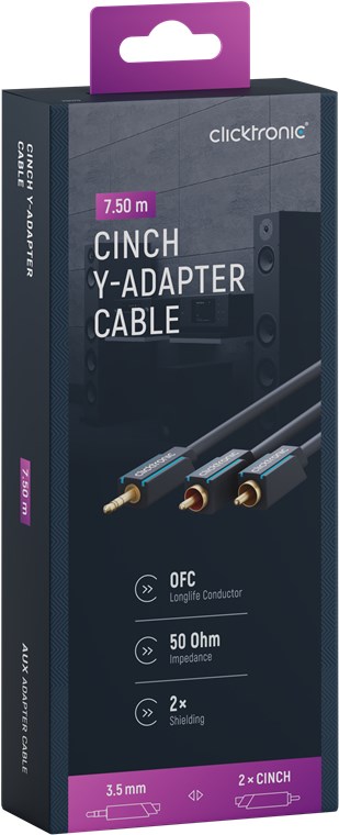 3,5-mm-AUX-auf-Cinch-Adapterkabel, stereo - Kabellänge 7.5 m - Premium-Kabel|1x 3,5-mm-Klinken-Stecker 2x Cinch-Stecker|7,5 m|OFC-Innenleiter