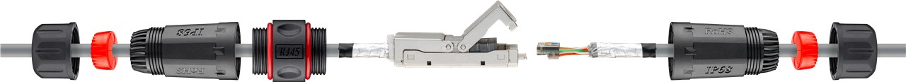 Outdoor (IP68) Netzwerkkabel-Verbinder, CAT 6 STP geschirmt - staub- und wasserdicht, Klemmleiste für LSA Montage (werkzeugfrei) Outdoor (IP68) Netzwerkkabel-Verbinder, CAT 6 STP geschirmt - staub- und wasserdicht, Klemmleiste für LSA Montage (werkzeugfrei)