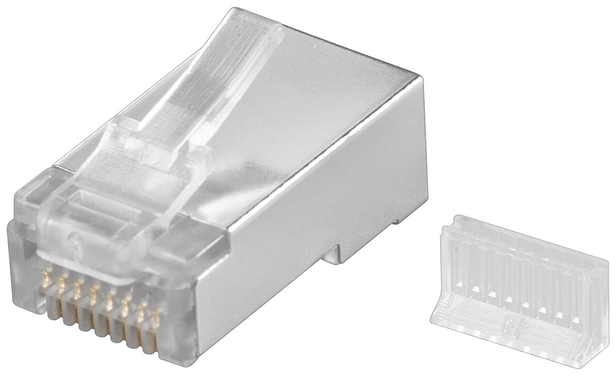 RJ45 Stecker, CAT 5e STP geschirmt RJ45 Stecker, CAT 5e STP geschirmt - Farbversion Transparent - für Rundkabel, mit Einfädelhilfe