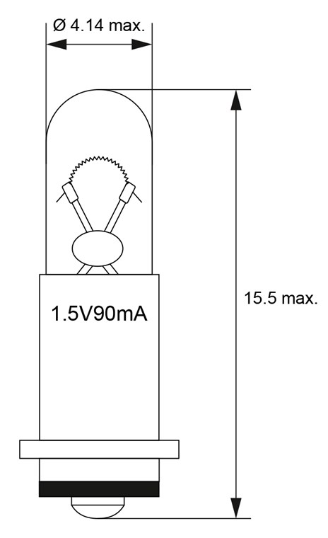 T1 Subminiatur-Glühlampe, 0,09 W - Max. Leistungsaufnahme 0.09 W - SM4s/4 (Sub Midget Flange), 1,5 V (DC), 90 mA