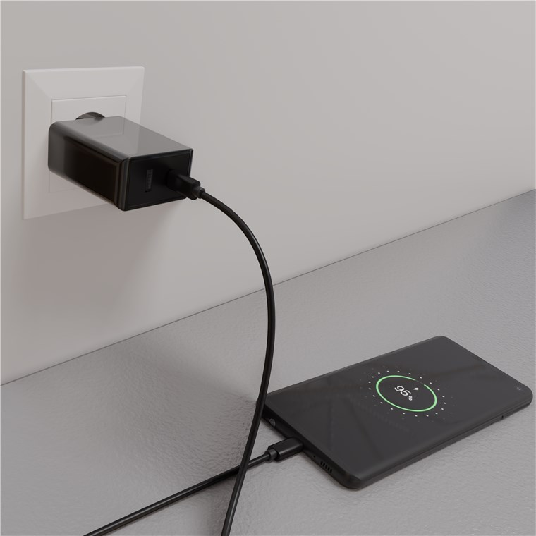 Dual USB-C™ PD (Power Delivery) Schnellladegerät (28W) schwarz - geeignet für Geräte mit USB-C™ (Power Delivery) 18W oder herkömmlichen USB-A Anschluss 10W wie z.B. iPhone 12