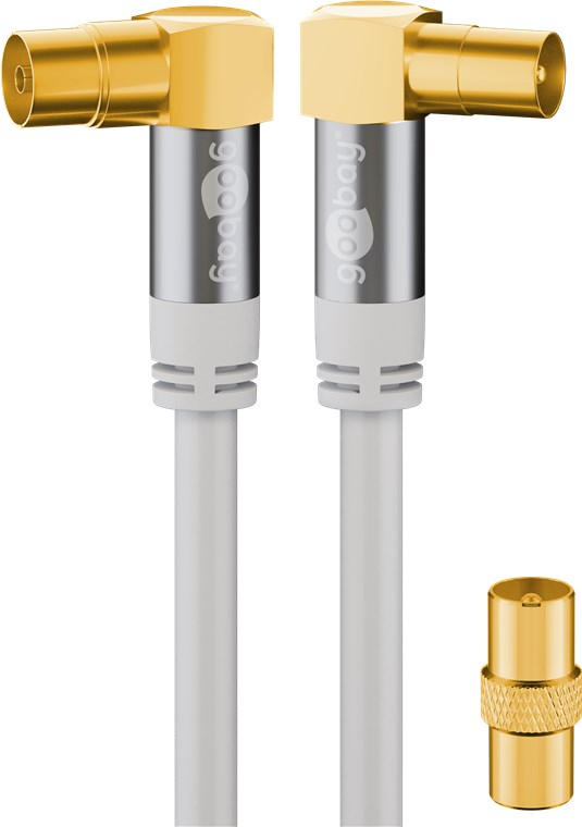 TV Antennenkabel (135 dB typ), 4x geschirmt TV Antennenkabel (135 dB typ), 4x geschirmt - Kabellänge 3 m - vergoldet, Koax-Buchse 90° > Koax-Stecker 90°