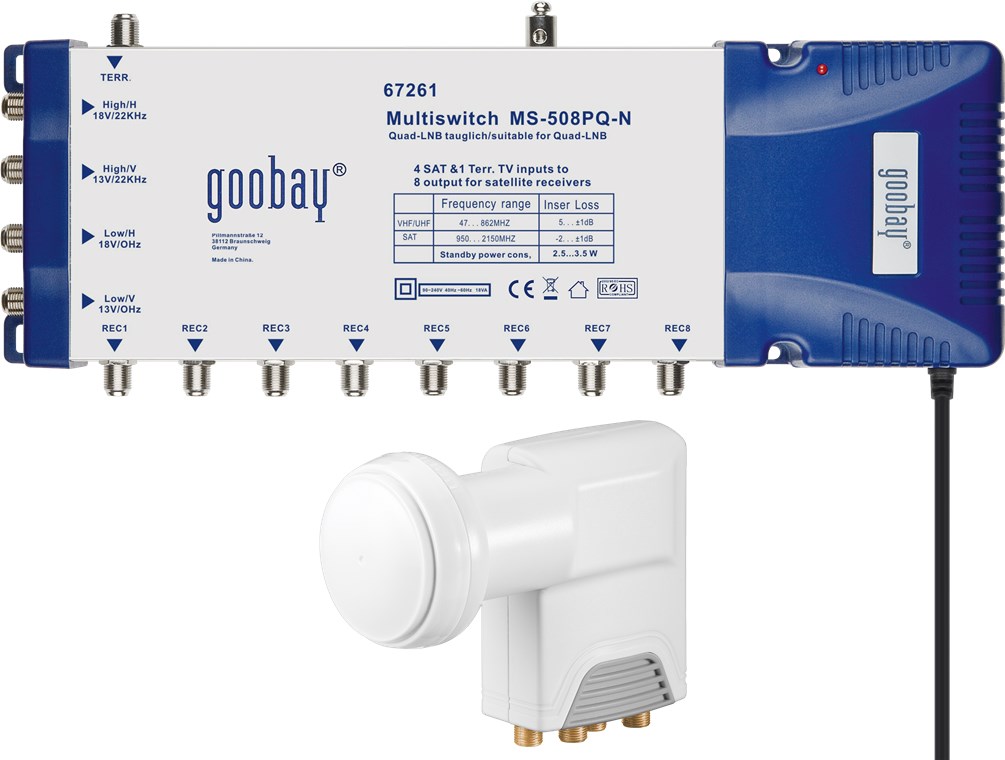 LNB/Multischalter-Set LNB/Multischalter-Set - Quattro-LNB plus Signalverteiler für bis zu 8 TVs