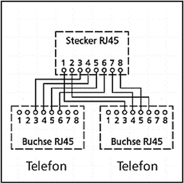 Kabel-Splitter (Y-Adapter) - Verbrauchseinheit 1 Stk. im Plastikbeutel - 1x RJ45-Stecker > 2x RJ45-Buchsen, Schirmung