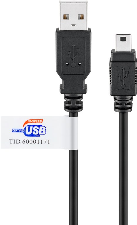 USB 2.0 Hi-Speed Kabel mit USB Zertifikat, Schwarz USB 2.0 Hi-Speed Kabel mit USB Zertifikat, Schwarz - Kabellänge 1.8 m - USB 2.0-Stecker (Typ A) > USB 2.0-Mini-Stecker (Typ B, 5-Pin)